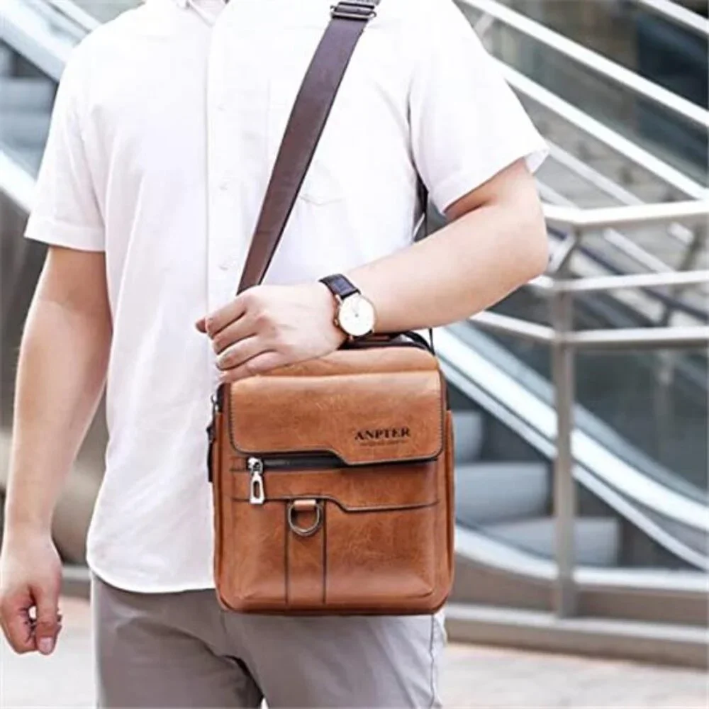 Messenger Bag for Men Crossbody Shoulder Purse Small Vintage PU Leather Satchel